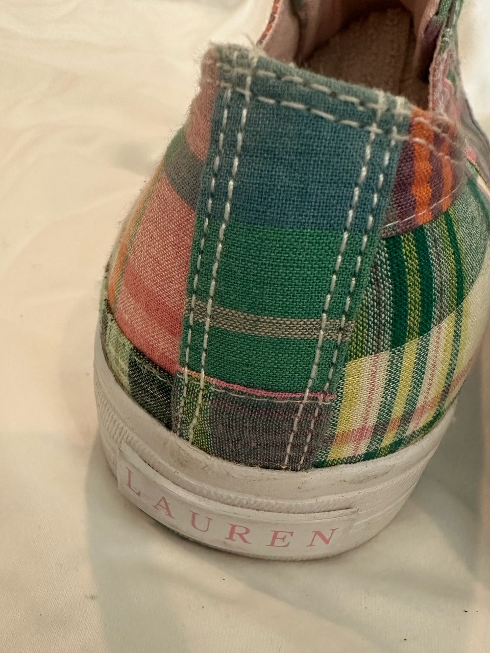 Ralph Lauren Plaid Slip-On Sneakers - Pink Green Blue Cream - Picture 7 of 10